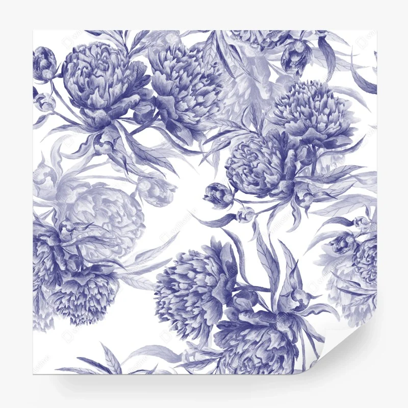 Fototapete blaue pfingstrosen botanisches muster