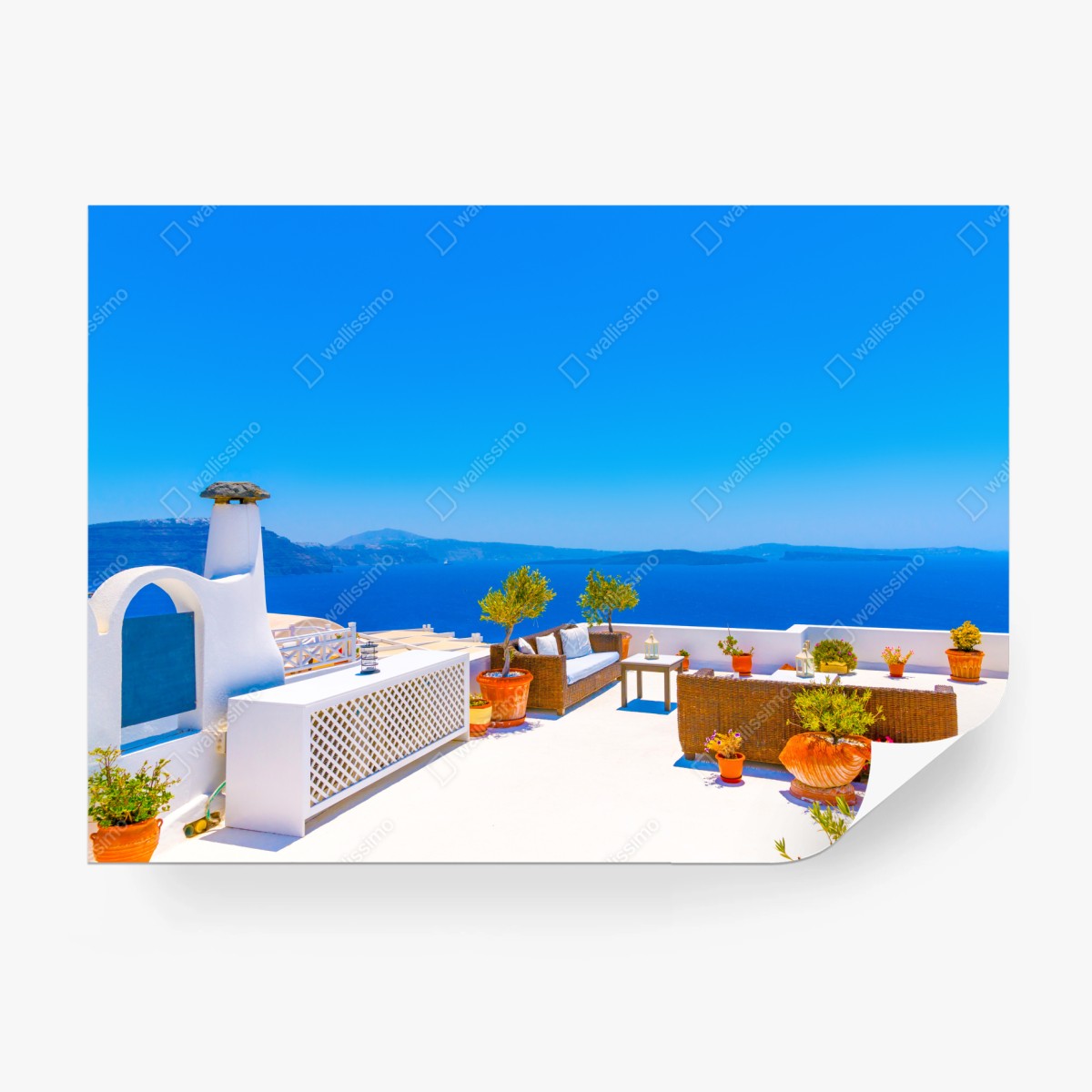 Fototapete terrasse in Oia mit meerblick, Santorini – Wallnifity®