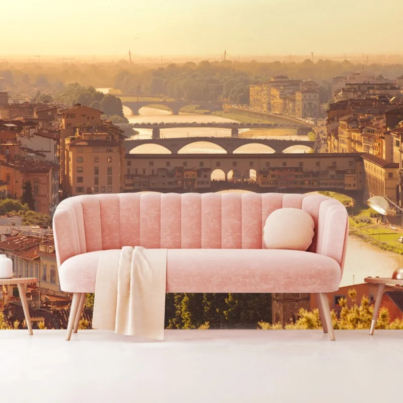 Fototapete goldener sonnenuntergang über Ponte Vecchio, Florenz – Wallnifity®