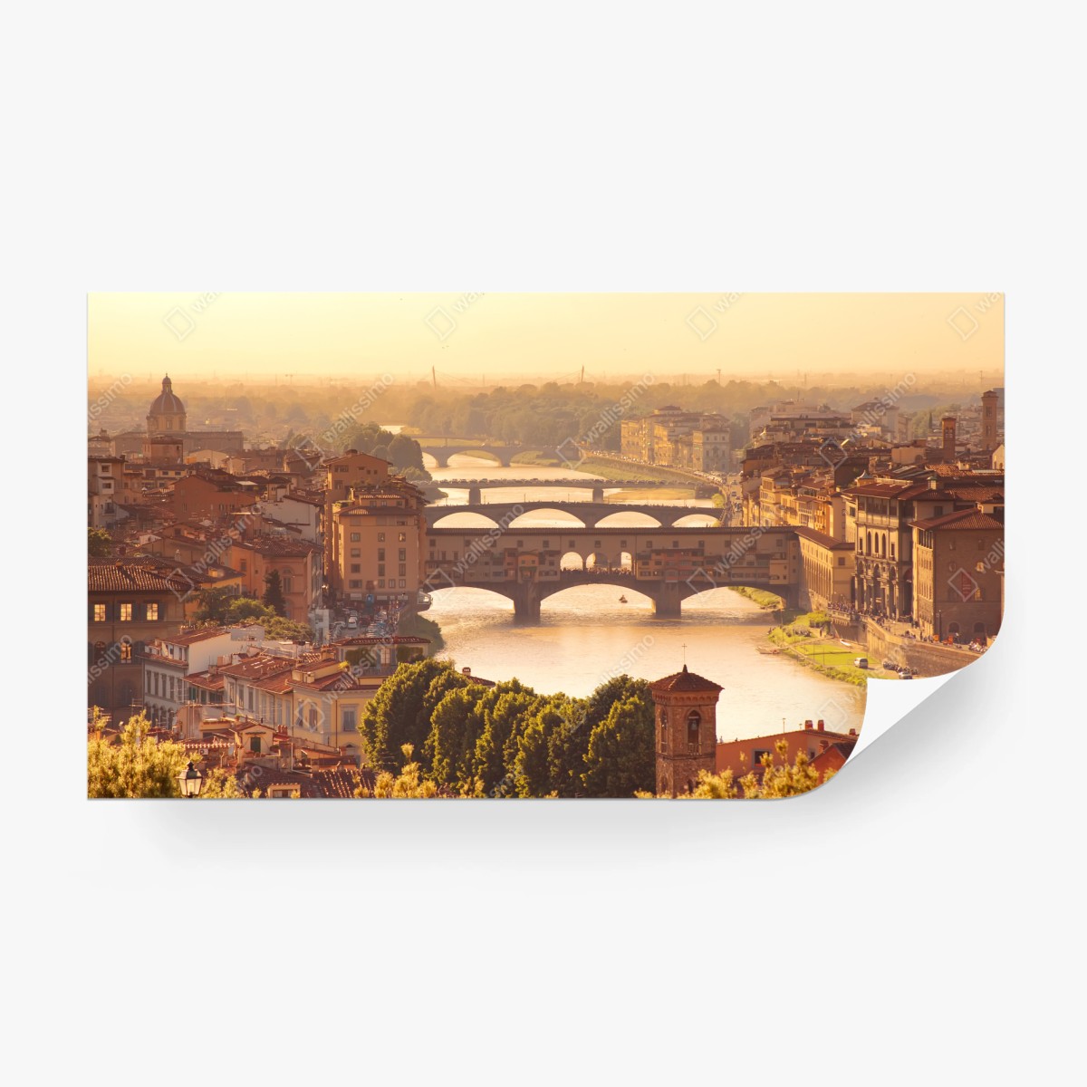 Fototapete goldener sonnenuntergang über Ponte Vecchio, Florenz – Wallnifity®
