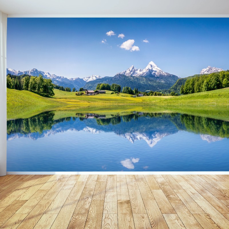 Fototapete alpenpanorama mit spiegelung im see – Wallnifity®