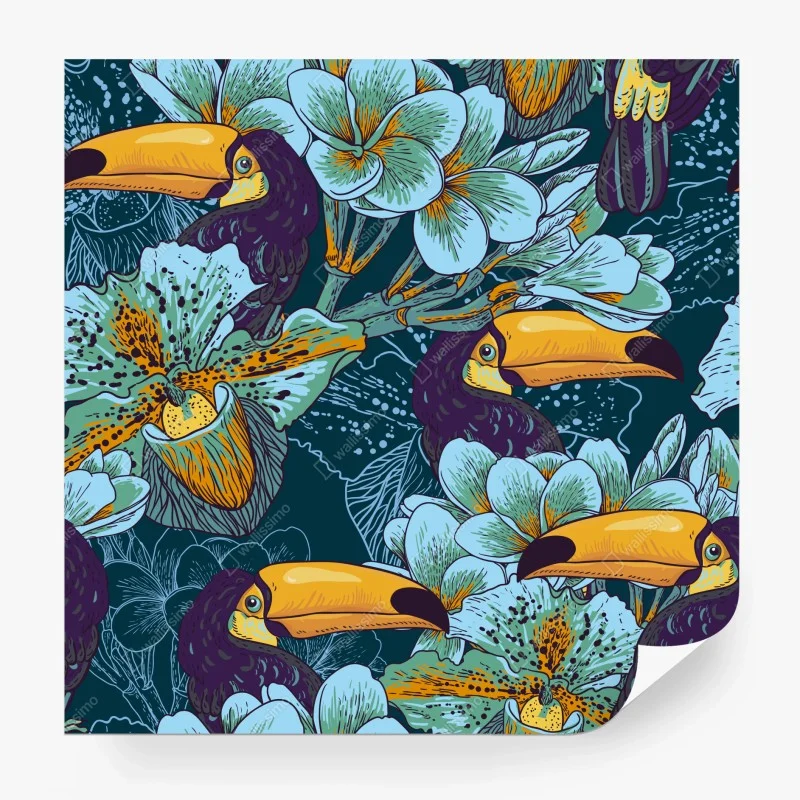 Fototapete tropisches tukan-blumenmuster