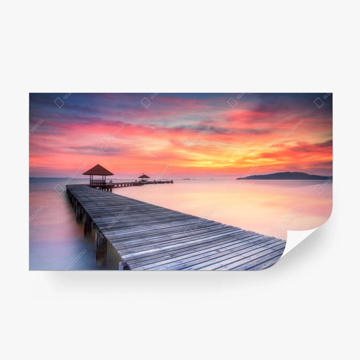 Fototapete ruhiger sonnenaufgang über hölzernem steg – Wallnifity®