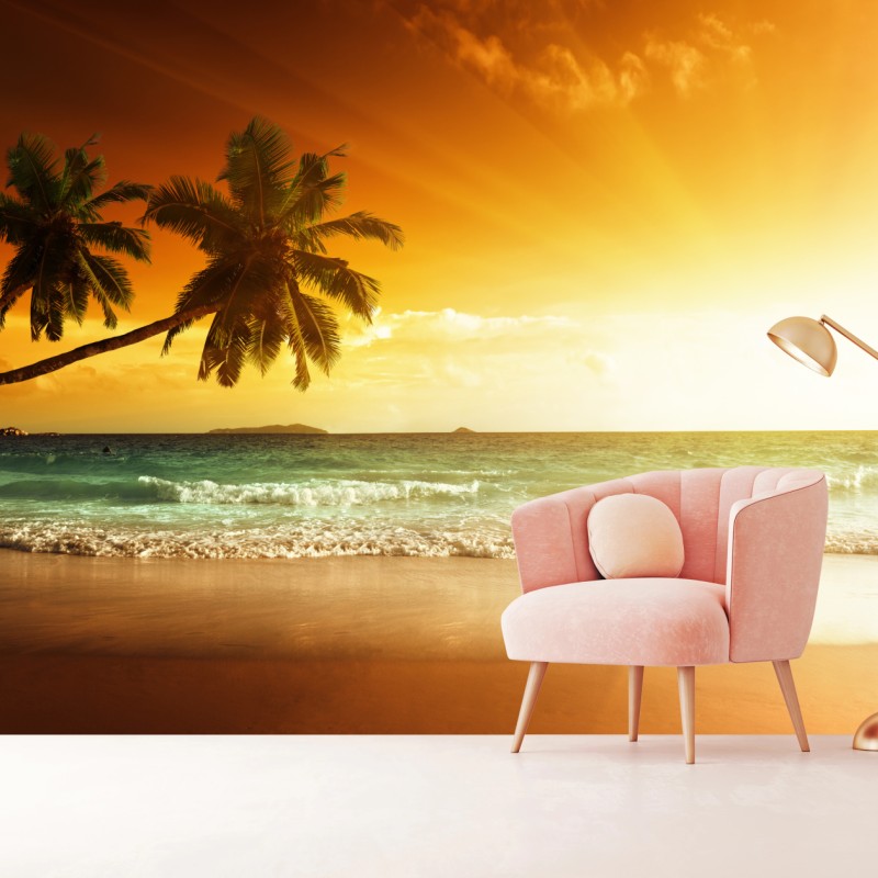 Fototapete tropischer sonnenuntergang am strand – Wallnifity®