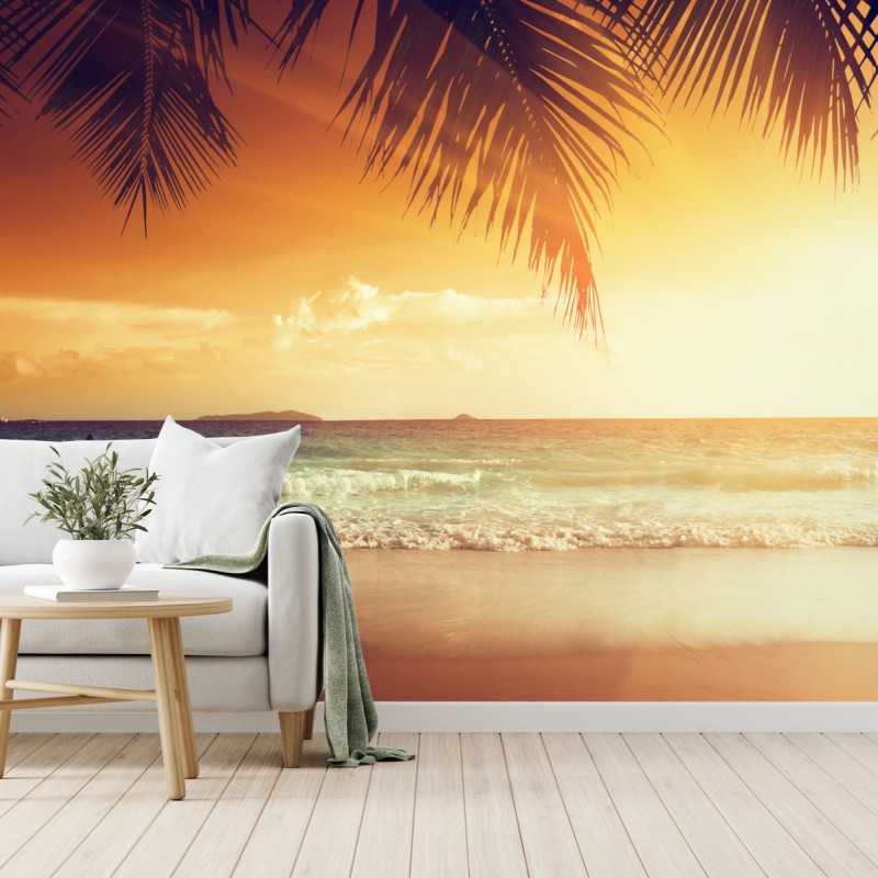 Fototapete strand bei sonnenuntergang in der Karibik – Wallnifity®