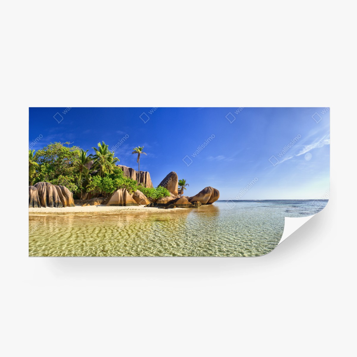 Fototapete tropischer strand mit granitfelsen und klarem wasser – Wallnifity®