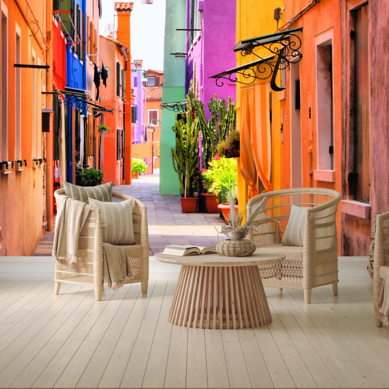 Fototapete bunte mediterrane gasse – Wallnifity®