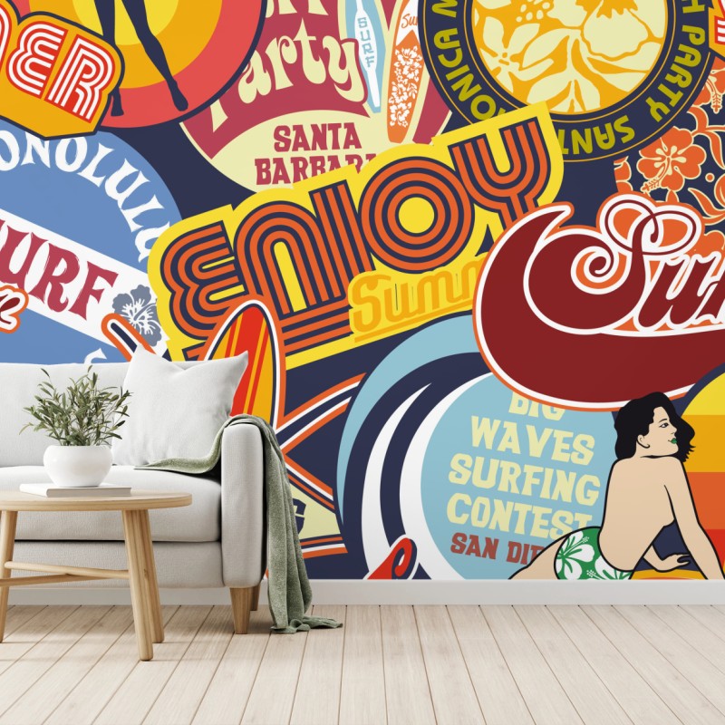 Fototapete retro surf aufkleber-collage – Wallnifity®