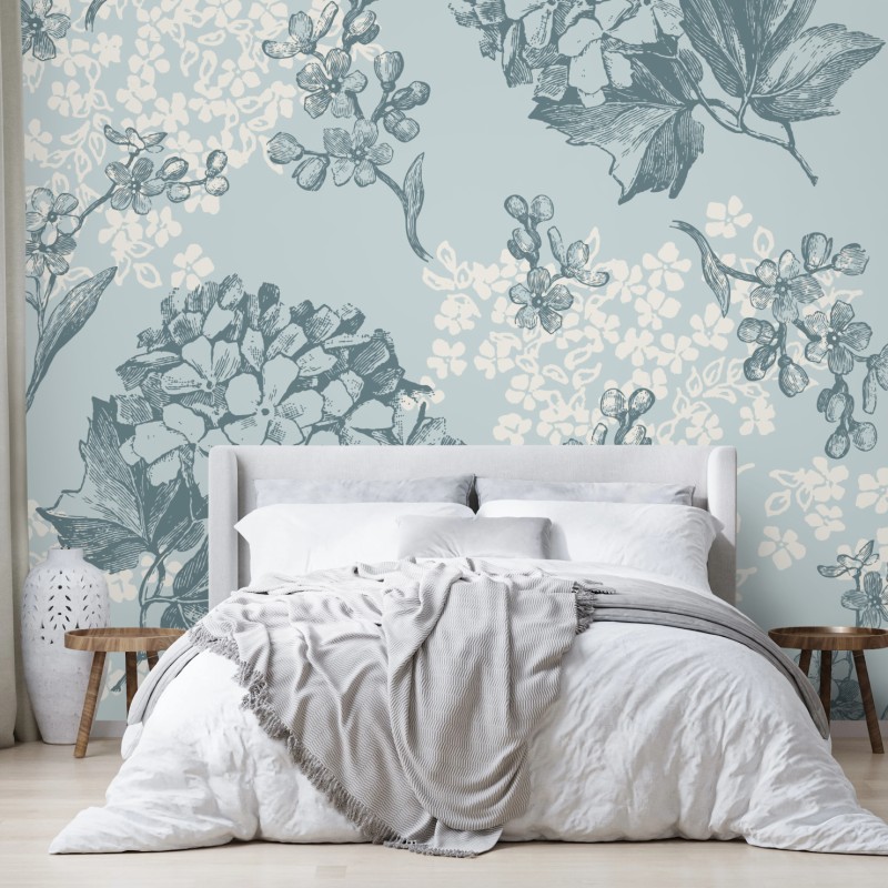 Fototapete zartes pastell hortensienmuster – Wallnifity®