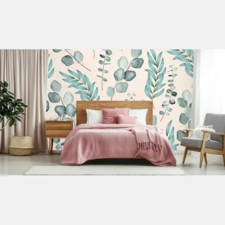 Fototapete pastell eukalyptus blattmuster – Wallnifity®