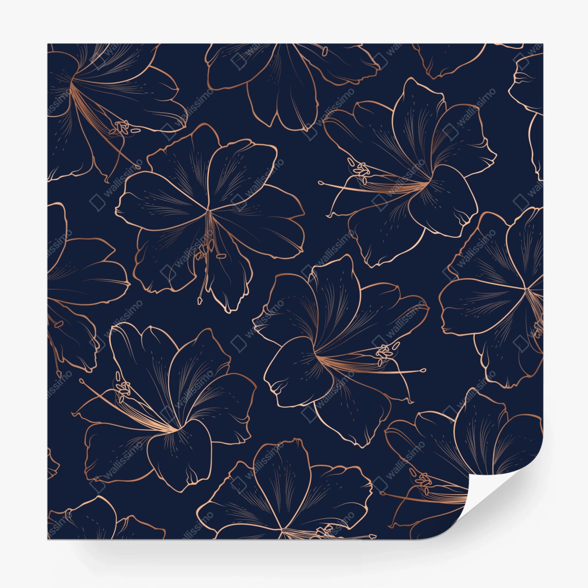 Fototapete dunkelblaues muster mit goldenen blumenkonturen – Wallnifity®