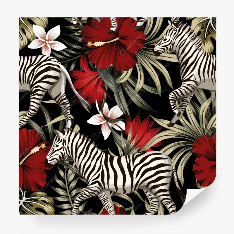 Fototapete tropisches zebra-blumenmuster