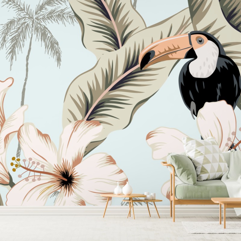Fototapete tropisches tukan- und hibiskusmotiv – Wallnifity®