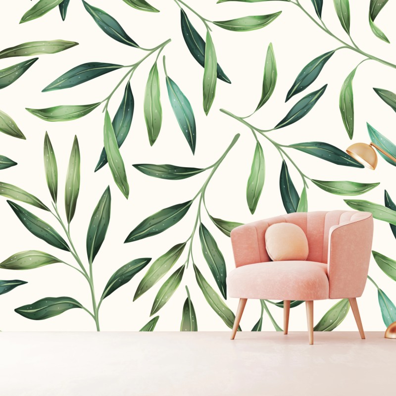 Fototapete grünes aquarell blättermuster – Wallnifity®