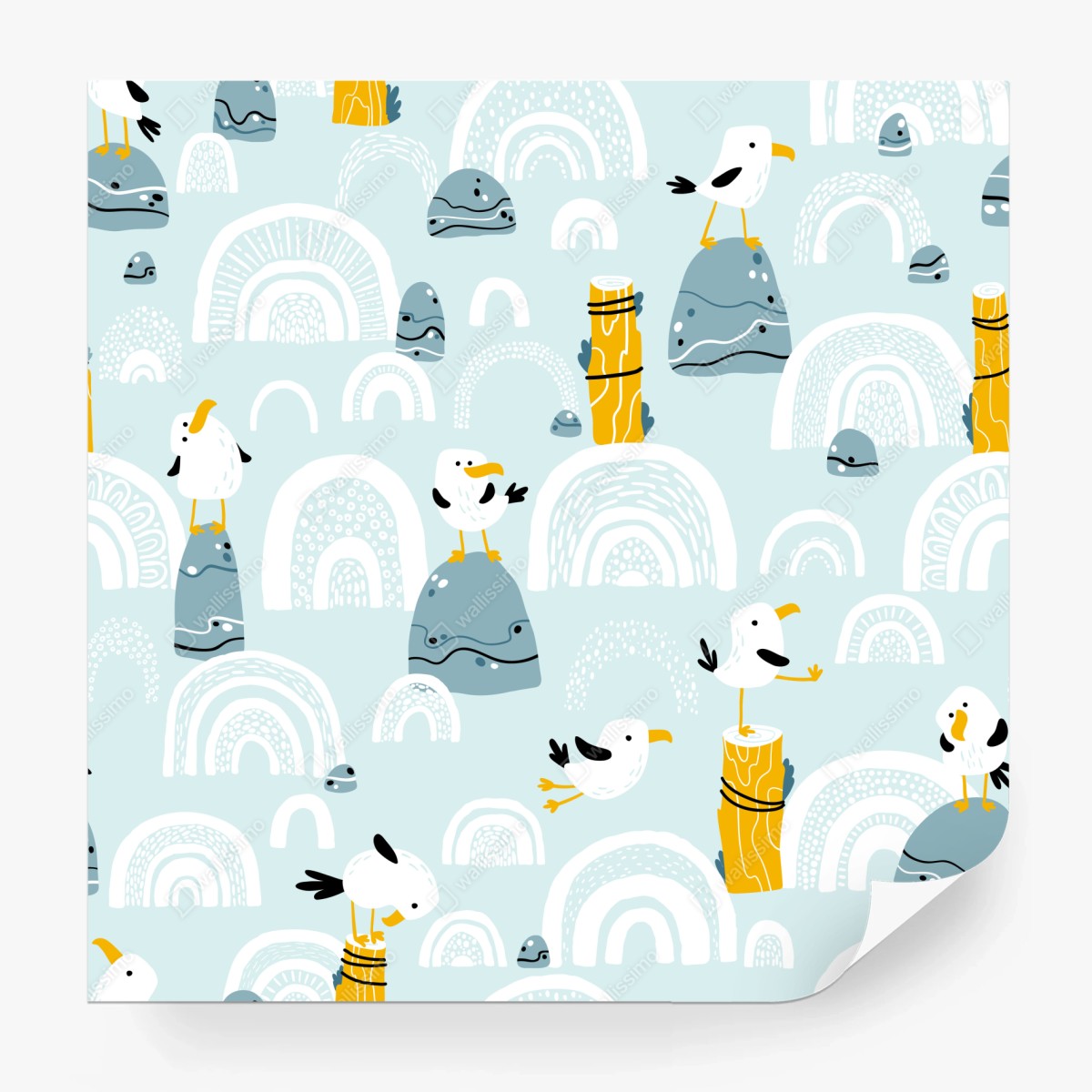 Fototapete verspielte möwen auf pastellfarbenen bögen – Wallnifity®