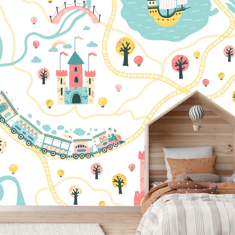 Fototapete pastell abenteuerkarte für kinder – Wallnifity®