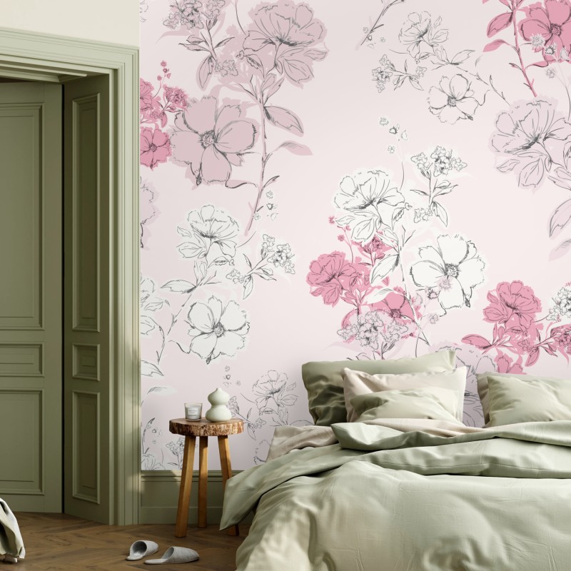 Fototapete zartes rosa blumenmuster – Wallnifity®