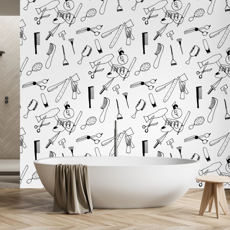 Fototapete handgezeichnetes muster von friseurwerkzeugen – Wallnifity®