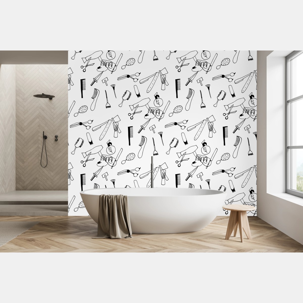 Fototapete handgezeichnetes muster von friseurwerkzeugen – Wallnifity®