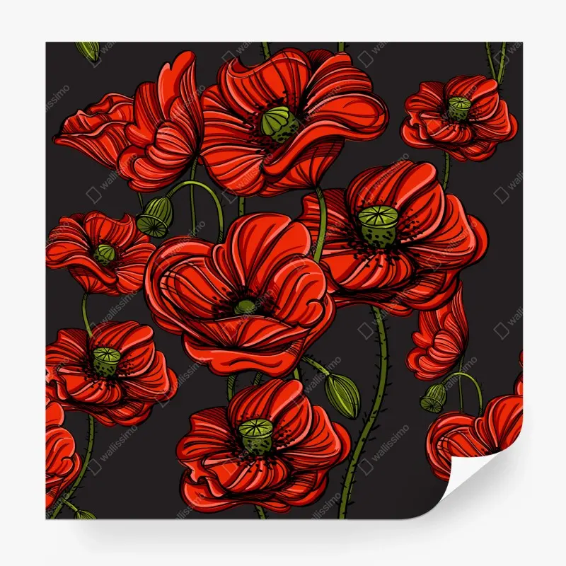 Fototapete kräftige rote mohnblumen illustration