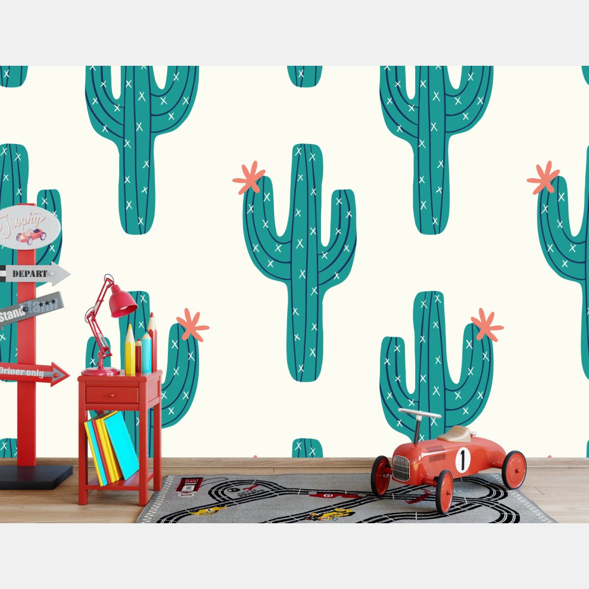 Fototapete verspieltes türkis kaktusmuster – Wallnifity®