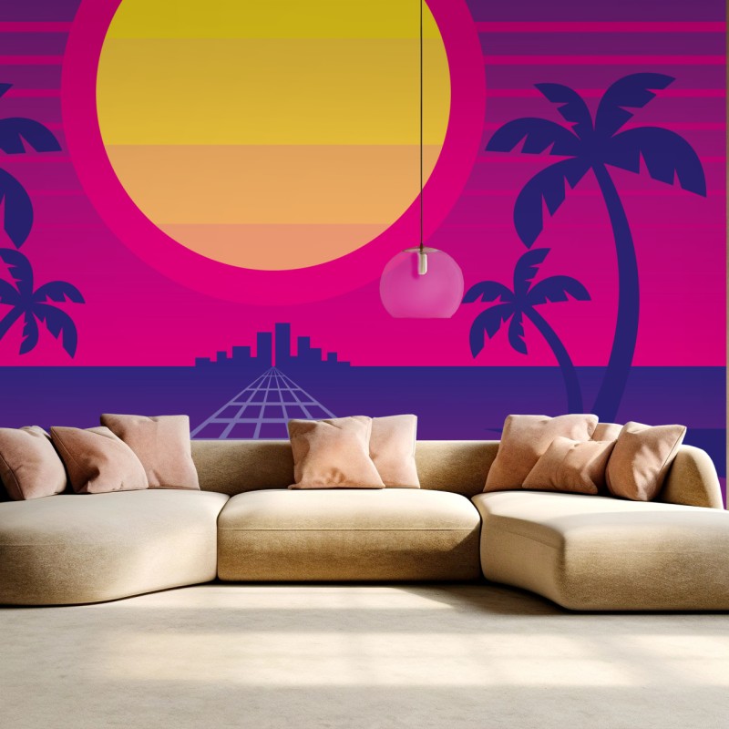 Fototapete neon sonnenuntergang skyline – Wallnifity®