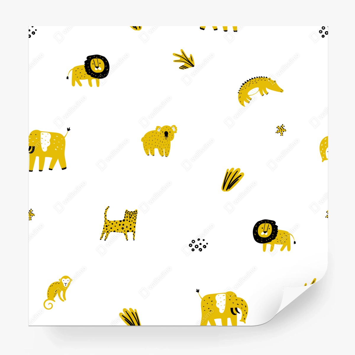 Fototapete verspieltes gelbes safari-tiermuster – Wallnifity®