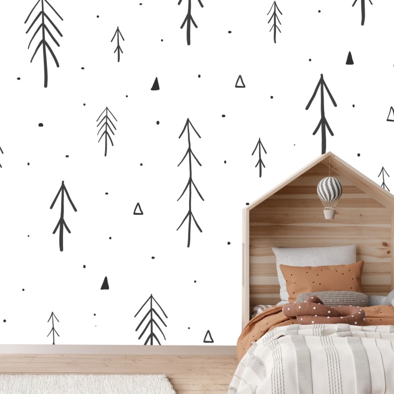 Fototapete minimalistisches muster mit handgezeichneten bäumen – Wallnifity®