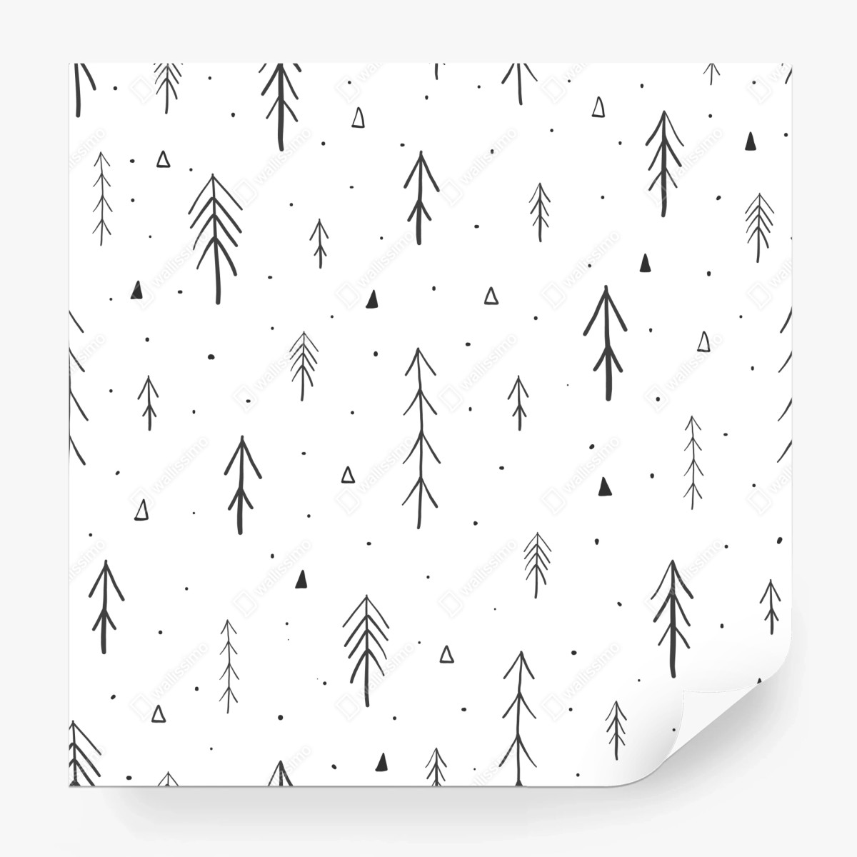 Fototapete minimalistisches muster mit handgezeichneten bäumen – Wallnifity®