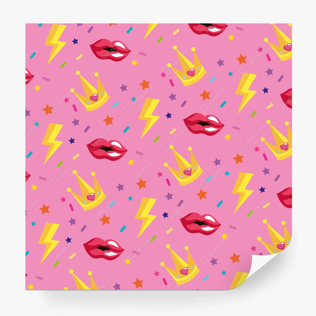 Fototapete verspieltes prinzessinnenmuster mit kronen und lippen – Wallnifity®