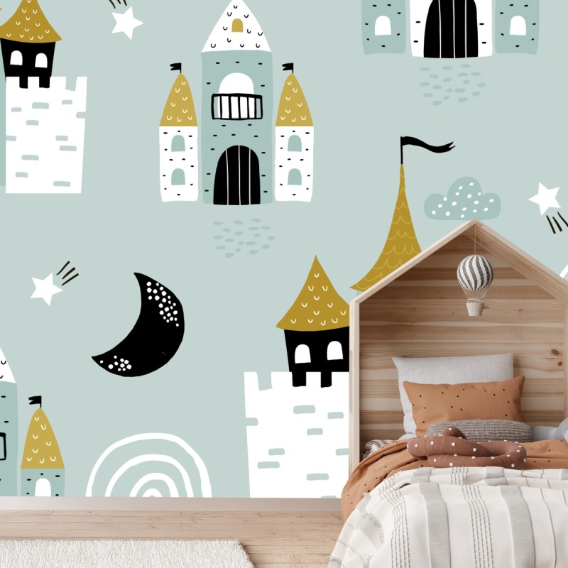 Fototapete pastell schlossmuster für kinderzimmer – Wallnifity®
