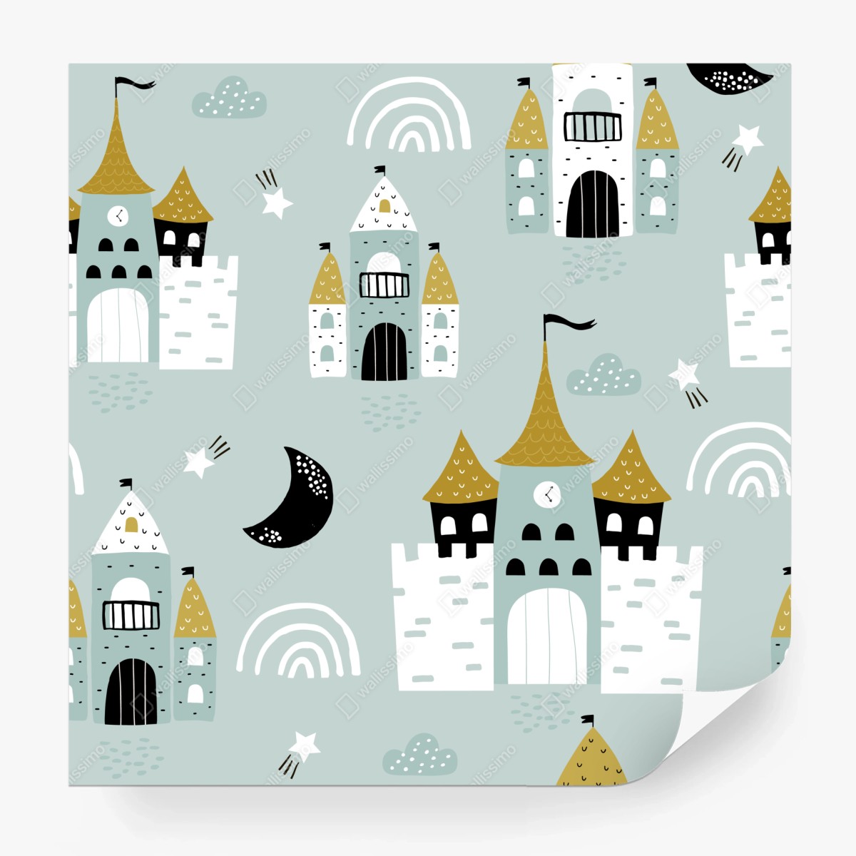Fototapete pastell schlossmuster für kinderzimmer – Wallnifity®