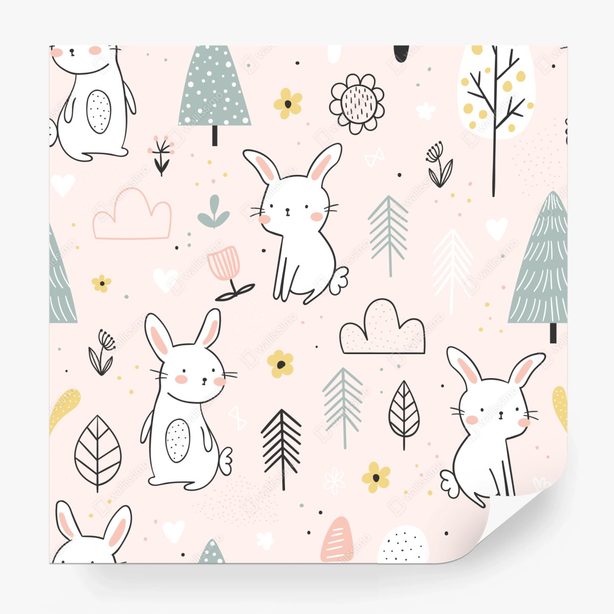 Fototapete verspieltes hasenmuster für kinderzimmer – Wallnifity®