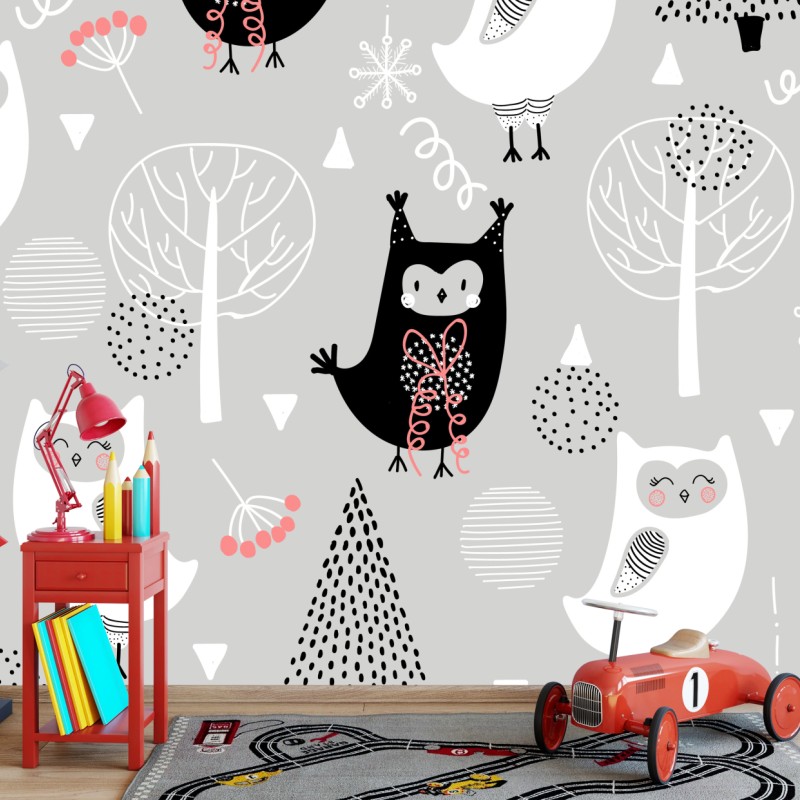 Fototapete skandinavisches eulenmuster für kinderzimmer – Wallnifity®