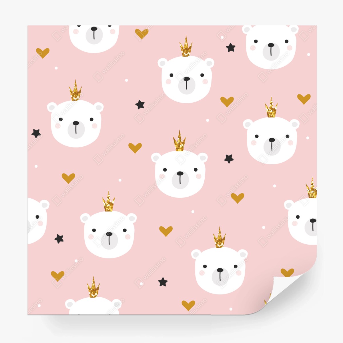Fototapete süßes polarbär-motiv mit kronen für das kinderzimmer – Wallnifity®