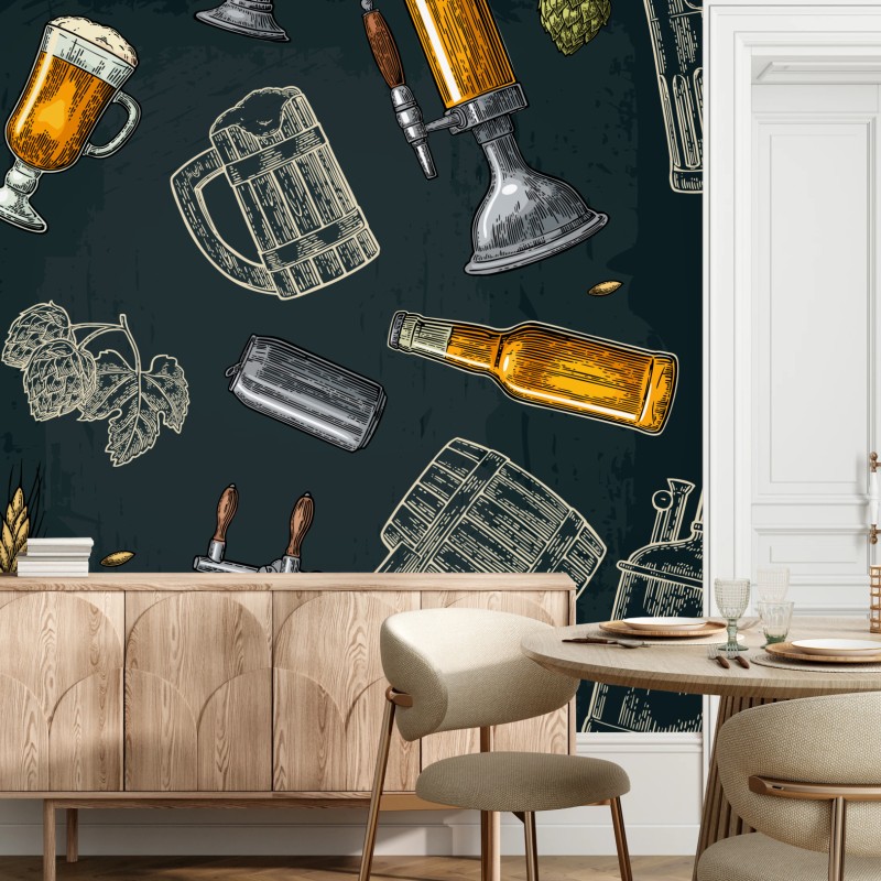 Fototapete vintage bier und brauerei muster – Wallnifity®