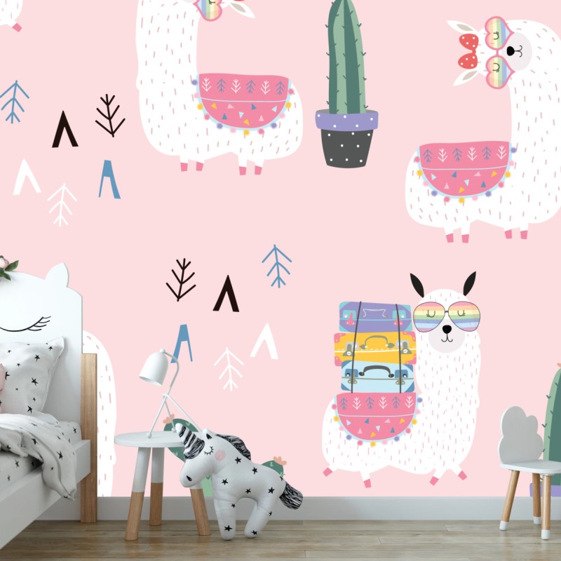 Fototapete niedliches pastell lama-muster – Wallnifity®