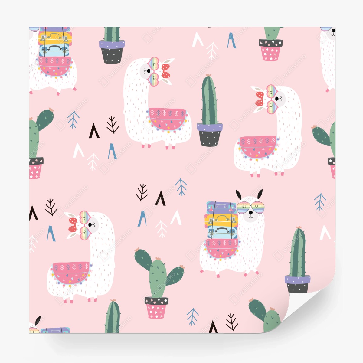 Fototapete niedliches pastell lama-muster – Wallnifity®