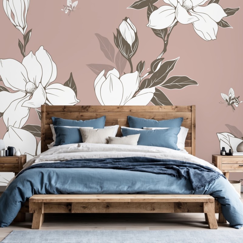 Fototapete zartes magnolienmuster – Wallnifity®