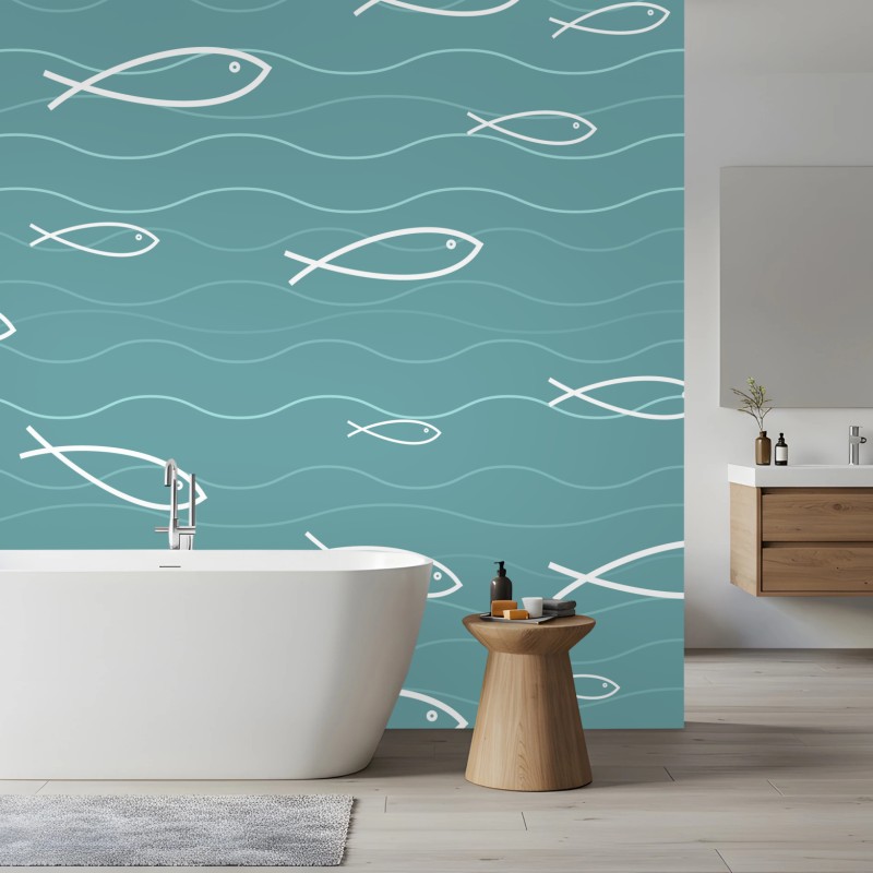 Fototapete türkis fischmuster – Wallnifity®