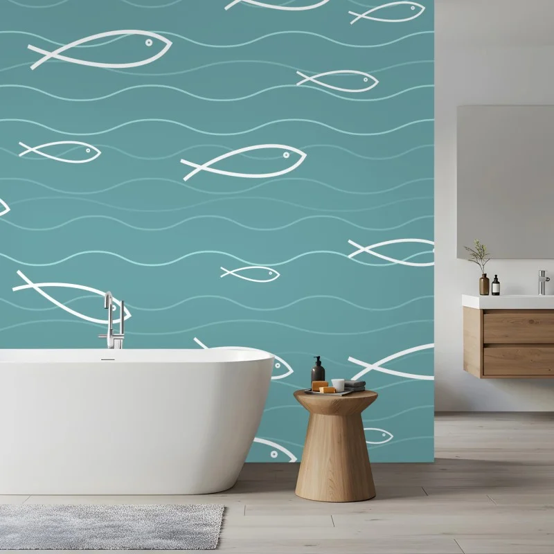 Fototapete türkis fischmuster – Wallnifity® Fototapete türkis fischmuster – Wallnifity®