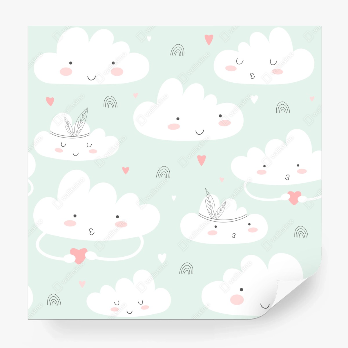 Fototapete lächelnde wolken pastellmuster fürs kinderzimmer – Wallnifity®