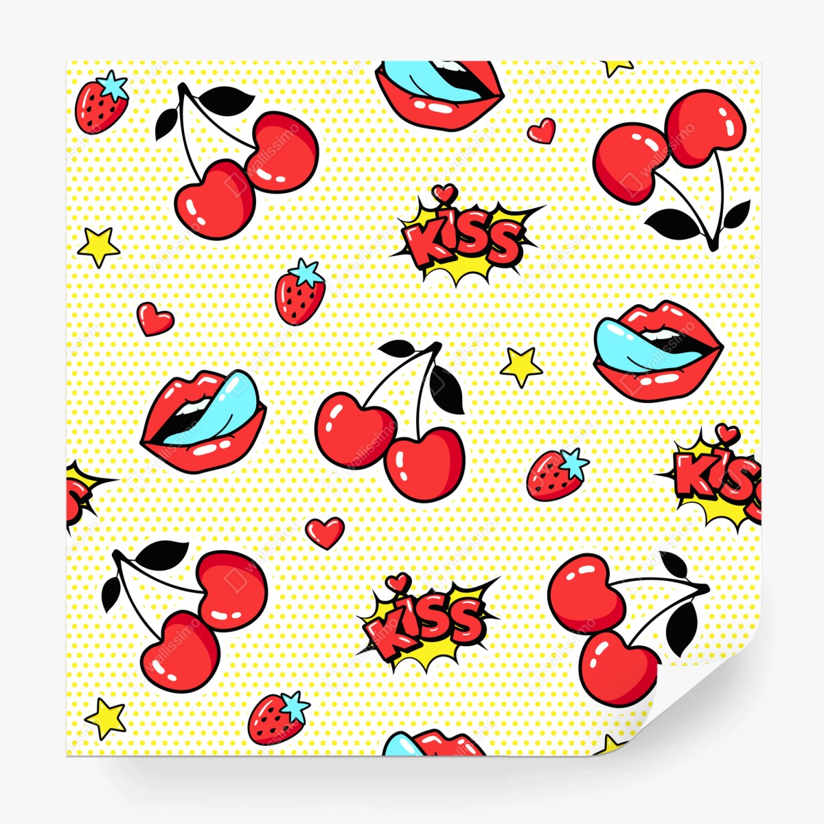 Fototapete verspieltes pop-art kirschen-kuss muster – Wallnifity®