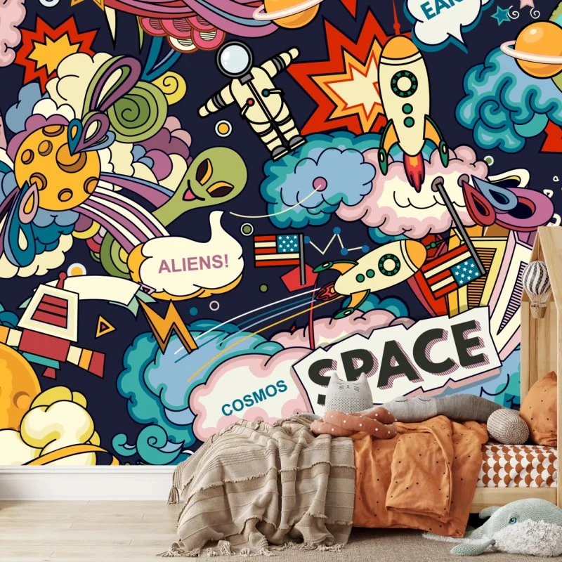 Fototapete bunte kosmische weltraum-collage – Wallnifity®