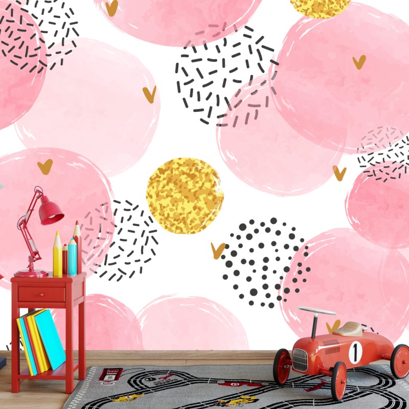 Fototapete rosa aquarellkreise mit goldenen akzenten – Wallnifity®