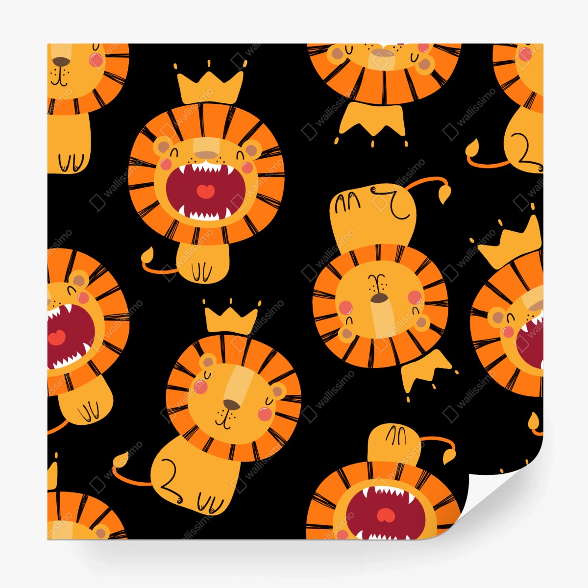 Fototapete verspieltes löwenmuster auf schwarzem hintergrund – Wallnifity®