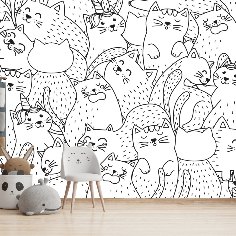 Fototapete verspieltes katzen-doodle muster – Wallnifity®