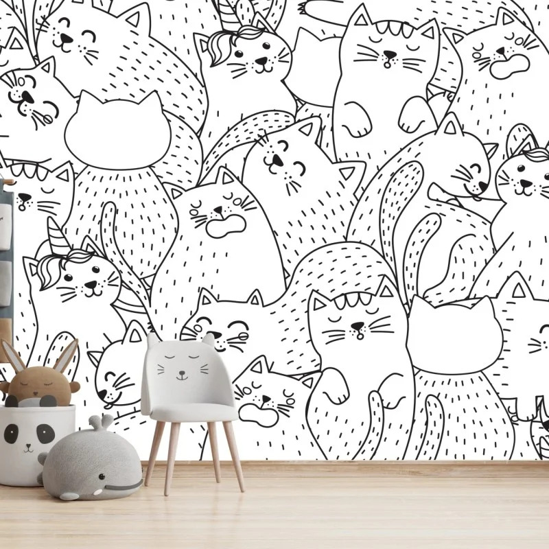 Fototapete verspieltes katzen-doodle muster