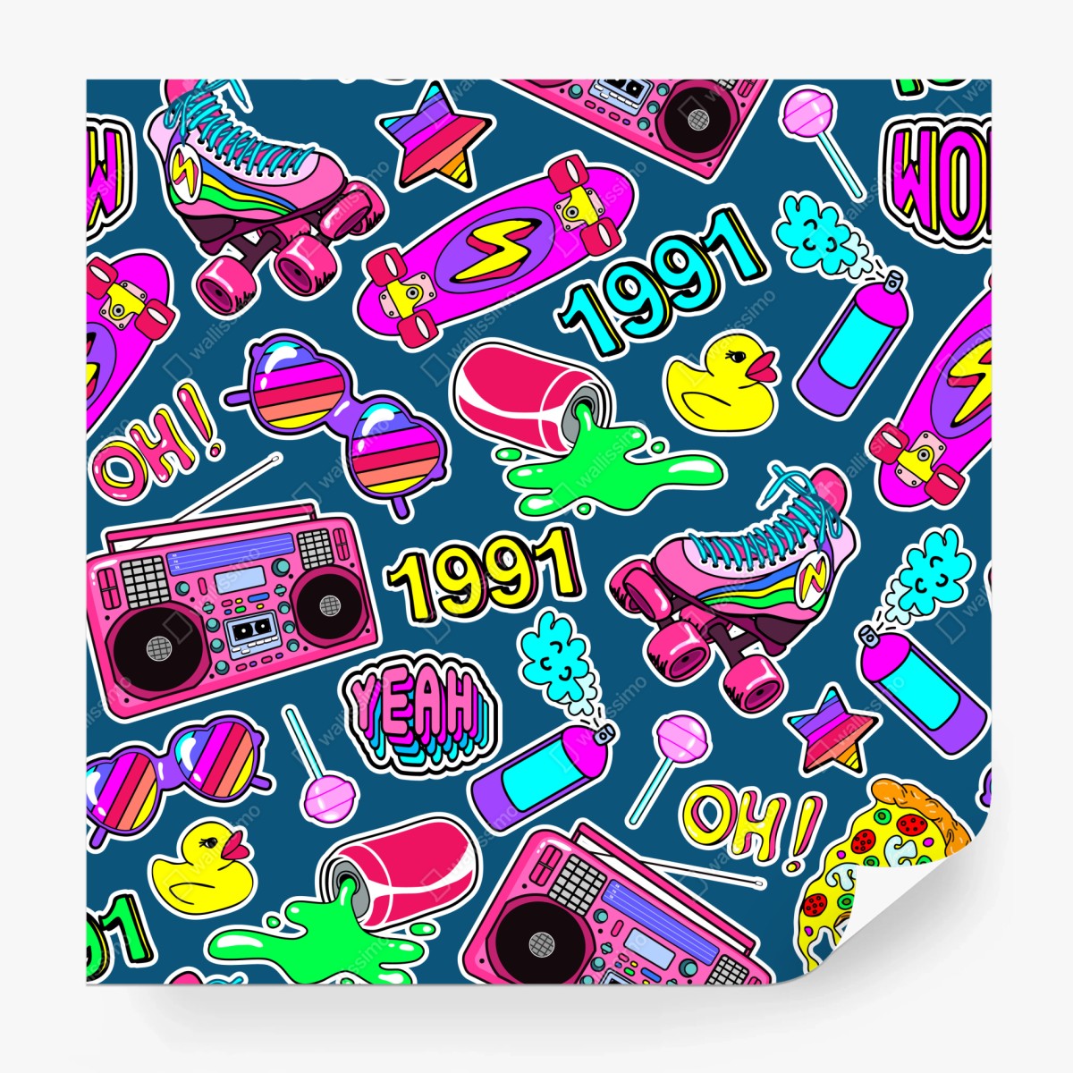 Fototapete lebendige 90er aufkleber-collage – Wallnifity®