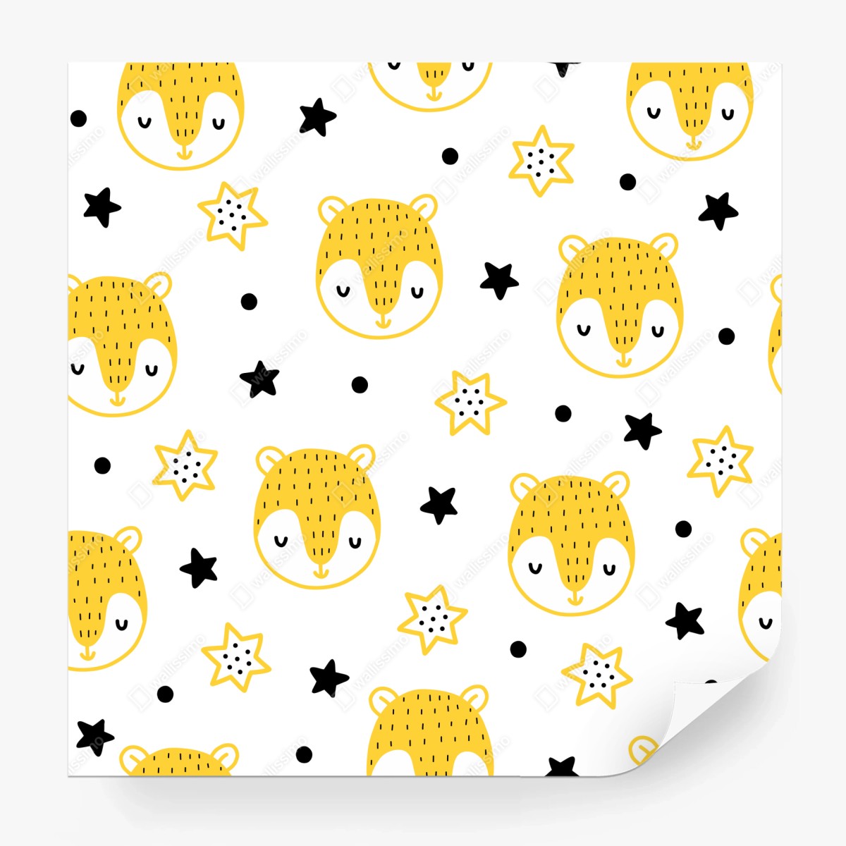 Fototapete niedliches gelbes tiergesichter muster für kinderzimmer – Wallnifity®